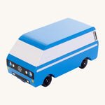 CandyLab blue VW T3 CandyVan with white stripe on the side - front detail view.