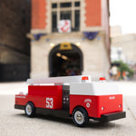 A Candylab Big Red Fire Engine pictured outdoors 