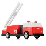 Candylab Big Red Fire Engine pictured with the ladder up on a plain background