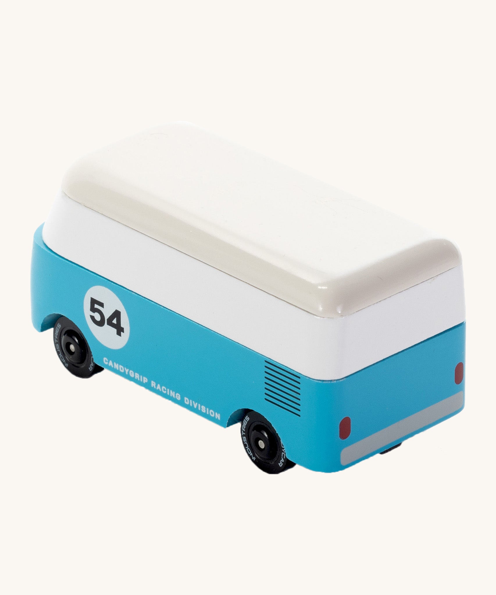 CandyLab VW T1 Campervan in blue with '54' on the side - back view.
