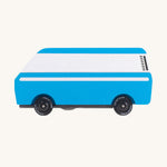 CandyLab blue VW T3 CandyVan with white stripe on the side - side view.