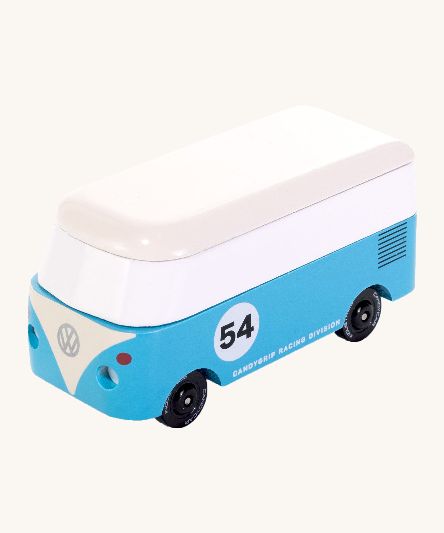 CandyLab VW T1 Campervan in blue with '54' on the side - front view.