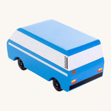 CandyLab blue VW T3 CandyVan with white stripe on the side - back detail view.