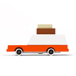 Side of the Candylab childrens wooden luggage wagon car toy on a white background