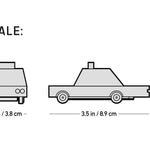 Infographic showing the scale of the Candylab handmade wooden toy candycars