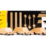 Candylab solid wooden toy cars building kit on a white background