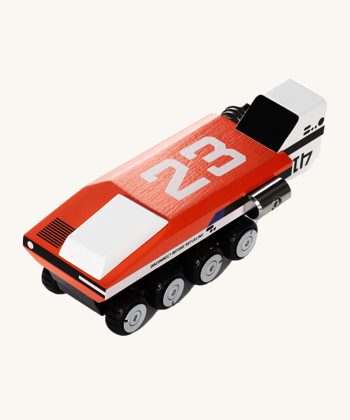 CandyLab red and white DODO M.A.R.G.E Speeder space vehicle front detail view.