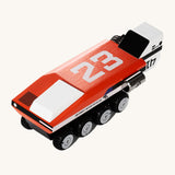 CandyLab red and white DODO M.A.R.G.E Speeder space vehicle front detail view.