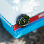 Close up of the spare tyre on the Candylab miniature wooden suv toy car