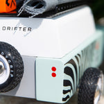 Close up of the spare tyre on the back of the Candylab solid wooden suv toy