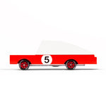 Candylab handmade wooden candycar red racing toy on a white background