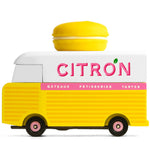 Candylab Yellow toy wooden van with the word citron on the side and a yellow macaron on the top