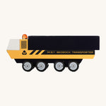 CandyLab yellow and black MBT Transporter vehicle side detail view.