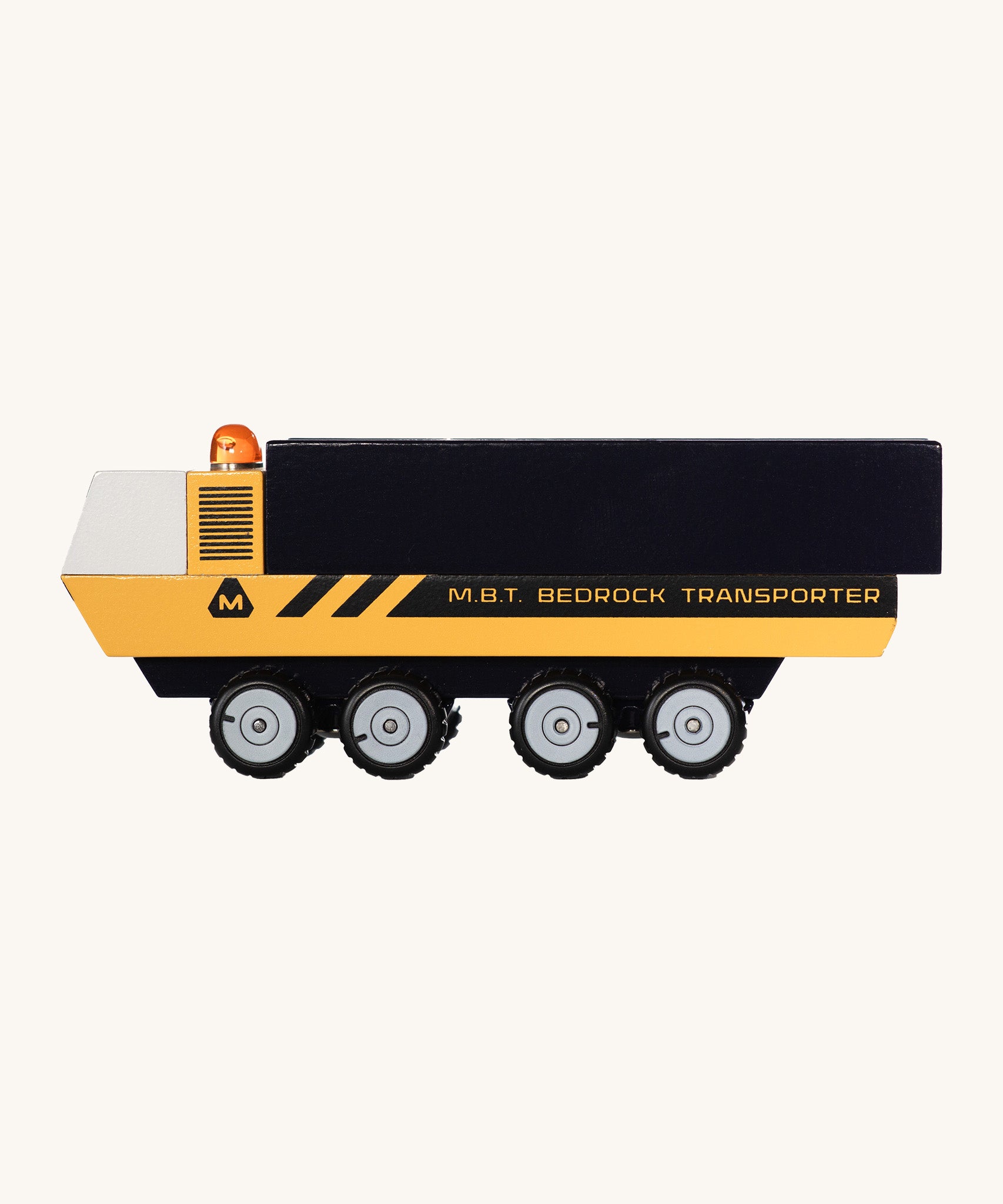 CandyLab yellow and black MBT Transporter vehicle side detail view.
