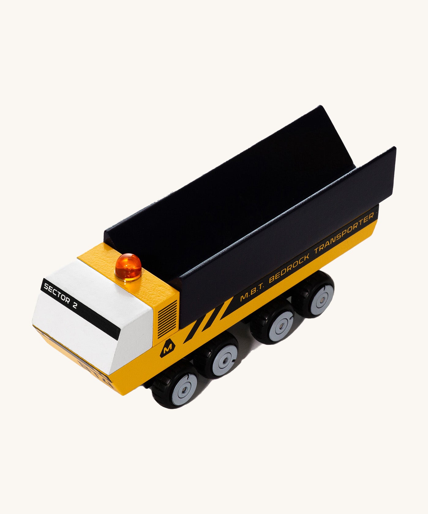 CandyLab yellow and black MBT Transporter vehicle front detail view.