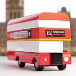 Candylab children's wooden London Bus toy on a white and beige background
