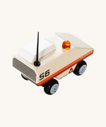 CandyLab cream orange and red Rover space vehicle with the number 56 on the side and a black antenna - back detail view.