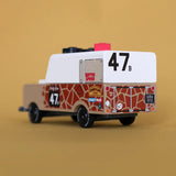 Back of the Candylab safari Gira drifter adventure toy truck in light brown with decals