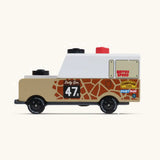 Side of the Candylab safari Gira drifter adventure toy truck in light brown with decals
