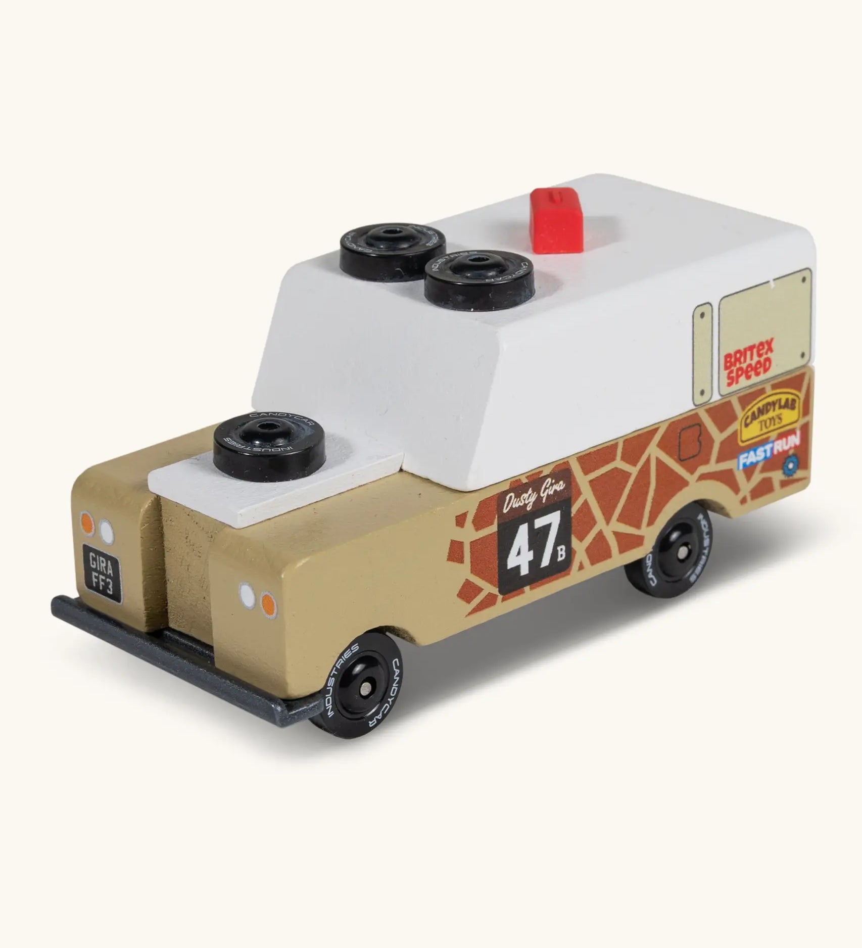 Candylab wooden diecast safari Gira drifter adventure toy truck in light brown  with decals