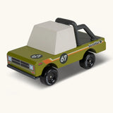 Candylab sand kat adventure truck. A wooden diecast toy cat with a green body, roll cage on the back and decals