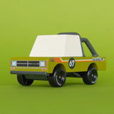 Front of Candylab sand kat adventure truck showing retro decals on the side panel