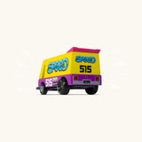 Back of a Candylab speed vandal toy van showing pink spoiler and retro decals