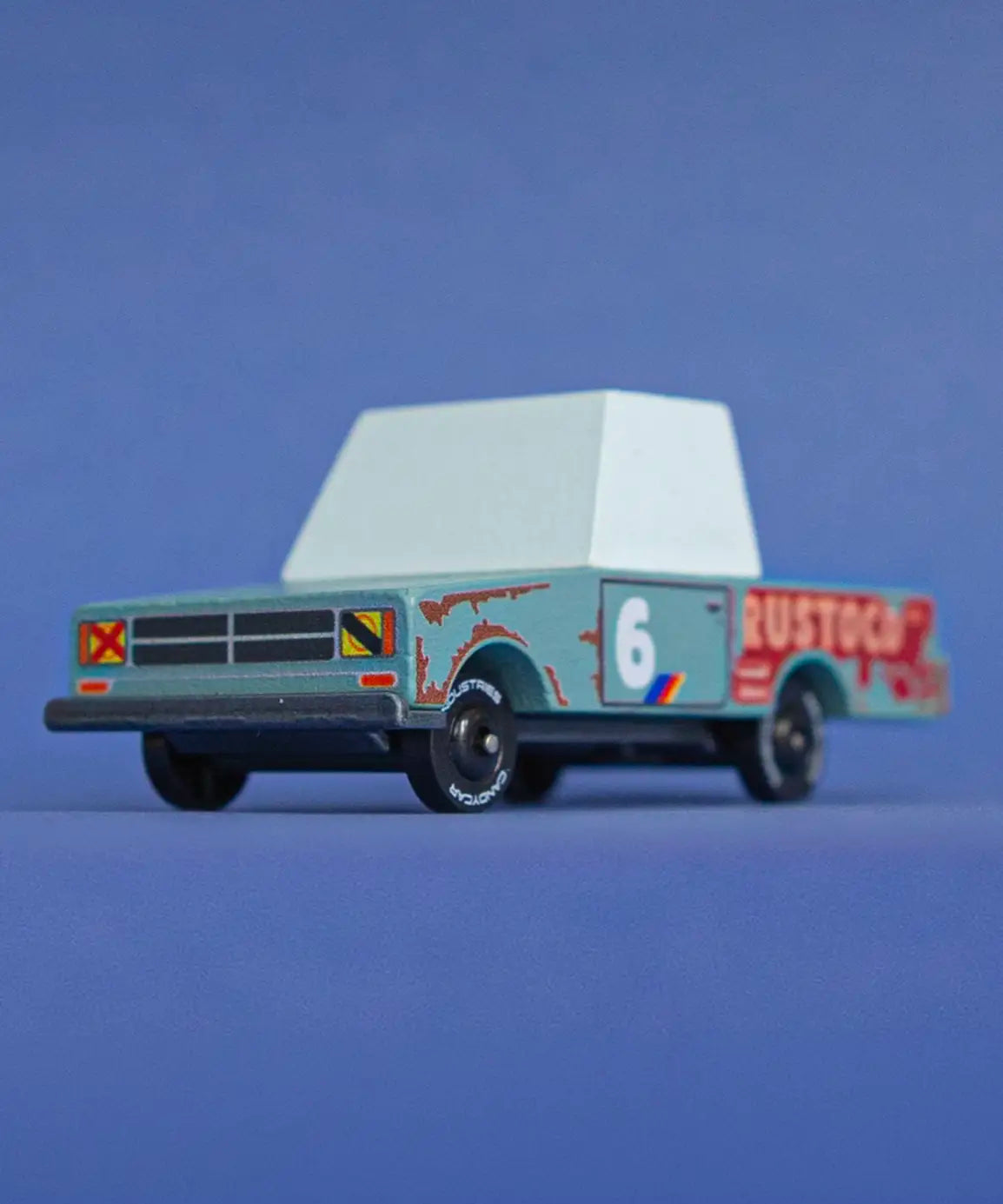 Candylab toon cars showing a wooden diecast rustoco truck from the rust toons 4 pack