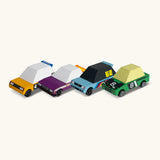 Candylab Tokyo heat toon wooden diecast racing toy car 4 pack showing their colourful designs