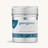 A pot of the Georganics english peppermint chewing gum