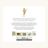 Back of Christopher's Garden by Elsa Beskow children's book showing a illustration of a person playing a lute