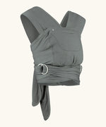 Close Caboo Organic Baby Carrier in olive side view, showing wide shoulder straps, ring adjustment, and soft front panel.