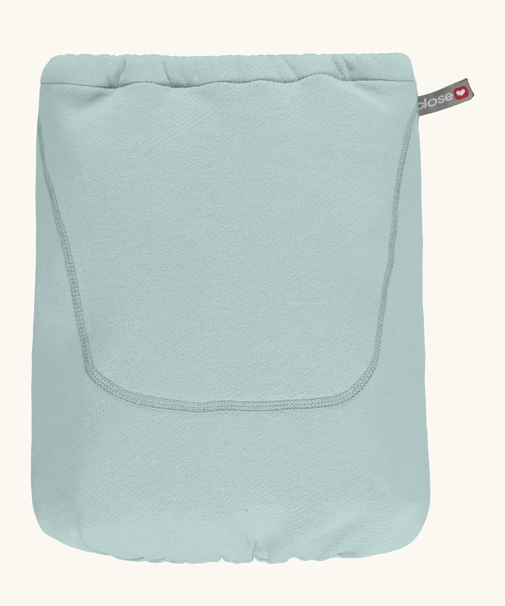 Close Caboo organic baby carrier storage bag in sage, made from matching pale blue-green fabric with Close logo tab.
