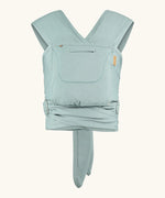 Close Caboo Organic Baby Carrier in sage front view, showing wide shoulder straps, ring adjustment, and soft front panel.