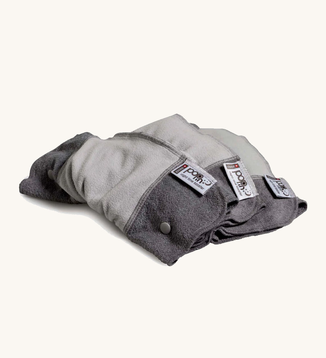 The Close Parent Pop-in night time bamboo nappy booster - grey reusable nappy insert for leak prevention.