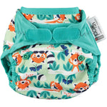 The Close Parent Pop-in reusable nappy wrap cover with velcro closures, in a red panda print