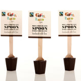 3 Cocoa Loco organic Fairtrade dark hot chocolate spoons on a white background