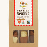 Cocoa Loco Festive hot chocolate Spoon Set. These Christmas themed hot chocolate spoons are made with UPF free chocolate. 