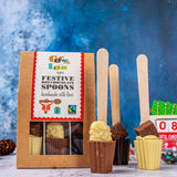 Cocoa Loco Festive hot chocolate Spoon Set. These Christmas themed hot chocolate spoons are made with UPF free chocolate. 