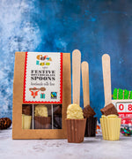 Cocoa Loco Festive hot chocolate Spoon Set. These Christmas themed hot chocolate spoons are made with UPF free chocolate. 