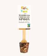 Cocoa Loco Marbled Hot Chocolate Spoon. 30g of UPF free, organic, Fairtrade marbles chocolate on a wooden spoon.