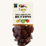 Cocoa Loco Milk Chocolate Buttons in a 100g pack. These chocolate buttons are organic, Fairtrade and free from UPF.