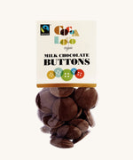 Cocoa Loco Milk Chocolate Buttons in a 100g pack. These chocolate buttons are organic, Fairtrade and free from UPF.