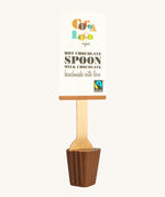Cocoa Loco Milk Hot Chocolate Spoon. 30g of UPF free, organic, Fairtrade milk chocolate on a wooden spoon.