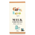 Cocoa Loco organic Fairtrade milk chocolate bar on a white background