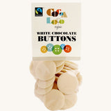 Cocoa Loco White Chocolate Buttons in a 100g pack. These white chocolate buttons are organic, Fairtrade and free from UPF.
