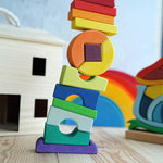 The Glückskäfer Crooked Tower on a shelf in a playroom. 