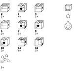 Infographic showing the different pieces in the Cuboro standard wooden marble run toy set