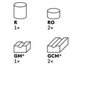 A graphic detailing all the different parts that are included in the Cuboro Magnet Wooden Marble Run Set