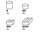 A graphic detailing all the different parts that are included in the Cuboro Magnet Wooden Marble Run Set